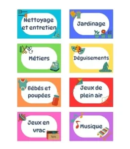 Étiquettes organisation jouets enfants - Thème Coloré F1.2