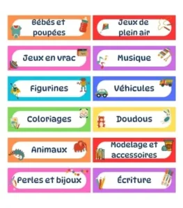 Étiquettes organisation jouets enfants - Thème Coloré F2.2