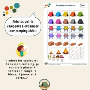 Activités enfant 3 à 5 ans - Thème camping - Vignettes pour jouer à organiser le camping