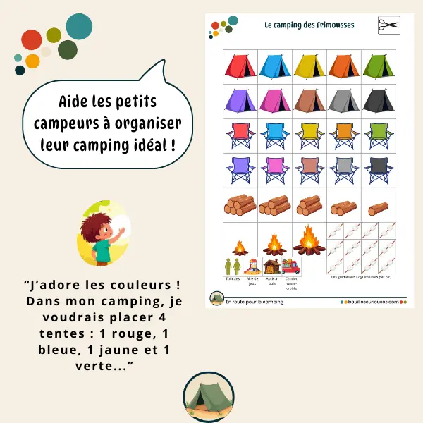 Activités enfant 3 à 5 ans - Thème camping - Vignettes pour jouer à organiser le camping