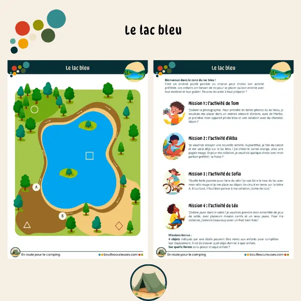 Activités enfant 3 à 5 ans - Thème camping : Le lac bleu - Le grand jeu