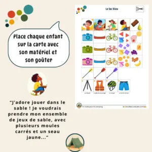 Activités enfant 3 à 5 ans - Thème camping : Le lac bleu - Vignettes de jeu