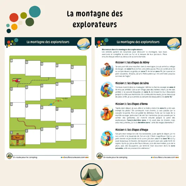 Activités enfant 3 à 6 ans - Thème camping : La montagne des explorateurs - Le grand jeu