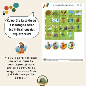 Activités enfant 3 à 6 ans - Thème camping : la montagne des explorateurs - Vignettes à découper
