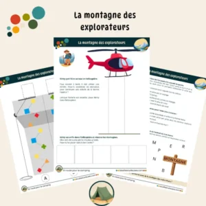 Activités enfant 3 à 6 ans - Thème camping : Les activités de la montagne : tracés, couleurs, reconnaissance des lettres, de petit à grand