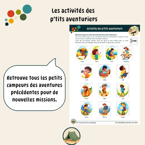 Activités enfant 3 à 6 ans - Thème : Le camping - Jeux et missions zone bonus