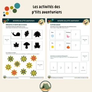 Activité enfant 3 à 6 ans - Thème : Le camping - zone d'activités : ombres, paires, saisons et ordre des images