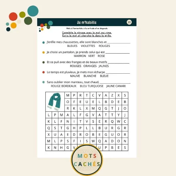 Grilles de mots cachés - À petits pas 03 - Page défi - Je m'habille - Mots qui rime