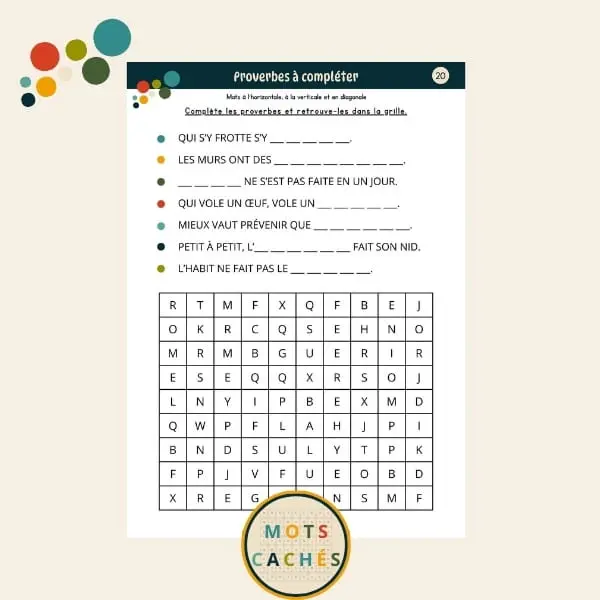 Grilles de mots cachés - En confiance 01 - Page défi - Proverbes à compléter