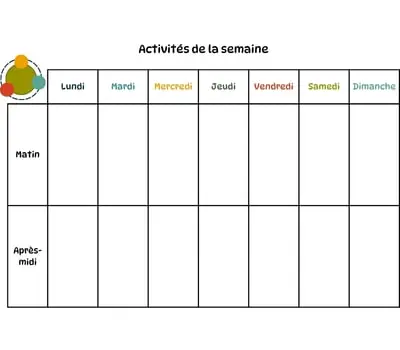 Calendrier - Activités de la semaine Calendrier des activités de la semaine à imprimer