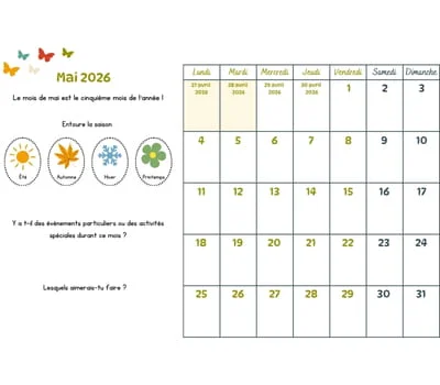 Calendrier du mois à cocher avec les enfants - mai 2026