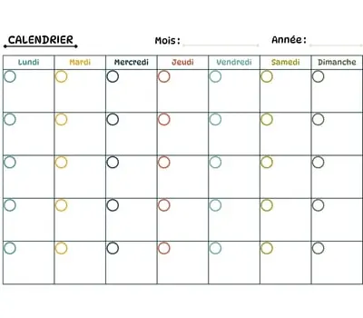 Calendrier du mois - version couleurs Calendrier du mois à imprimer - version couleurs