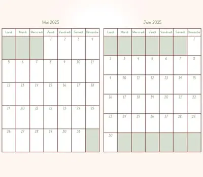 Calendrier à imprimer - mai et juin 2025 Calendrier à imprimer - mai et juin 2025