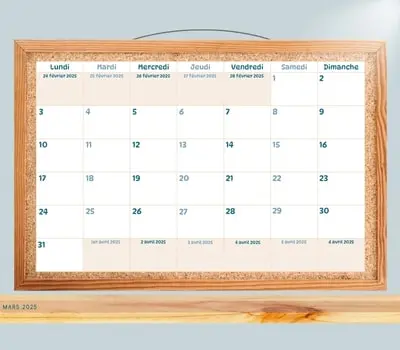 Calendrier mars 2025 à imprimer Calendrier mars 2025 à imprimer