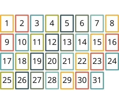 Numéro du jour contours pour se repérer dans le temps - Planning perpétuel