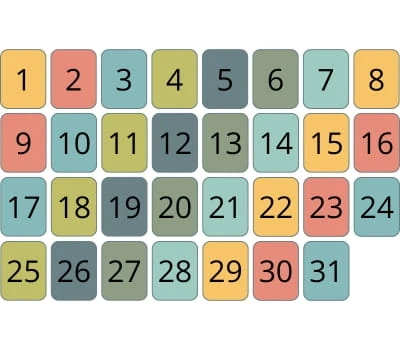 Numéro du jour couleur pour se repérer dans le temps - Planning perpétuel