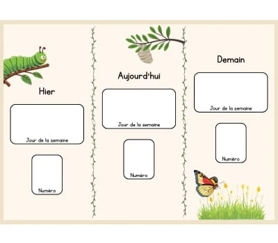 Calendrier hier, aujourd'hui et demain