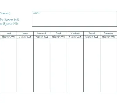 Calendrier semaine 3 à imprimer - année 2026