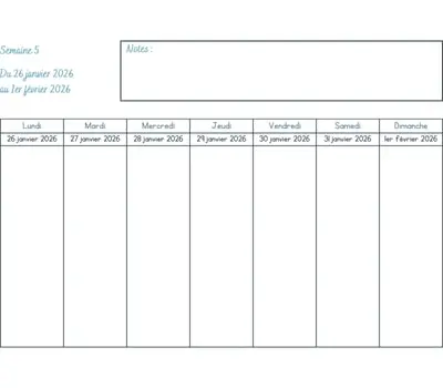 Calendrier semaine 5 à imprimer - année 2026