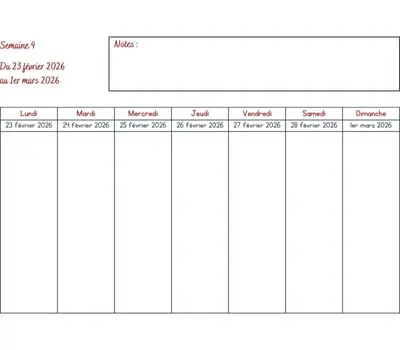 Calendrier semaine 9 à imprimer - année 2026