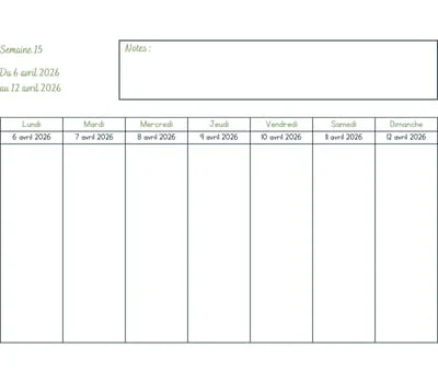 Calendrier semaine 15 à imprimer - année 2026