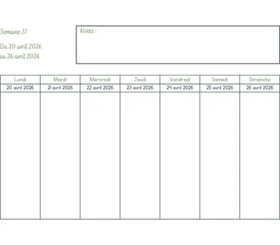 Calendrier semaine 17 à imprimer - année 2026