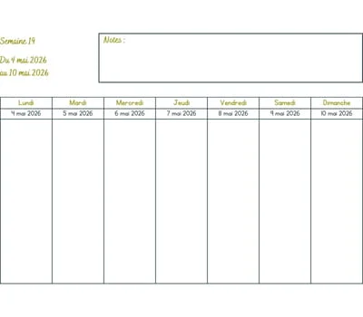 Calendrier semaine 19 à imprimer - année 2026