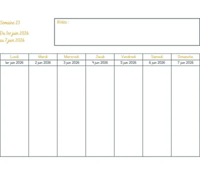 Calendrier semaine 23 à imprimer - année 2026
