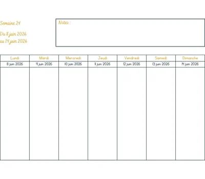 Calendrier semaine 24 à imprimer - année 2026