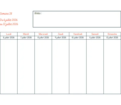 Calendrier semaine 28 à imprimer - année 2026