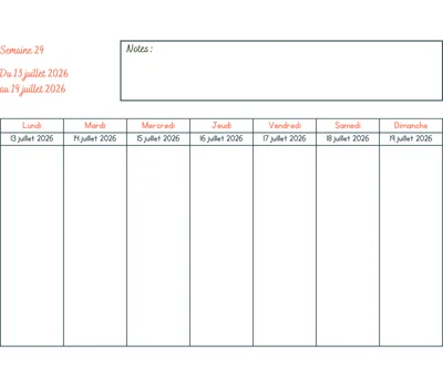 Calendrier semaine 29 à imprimer - année 2026