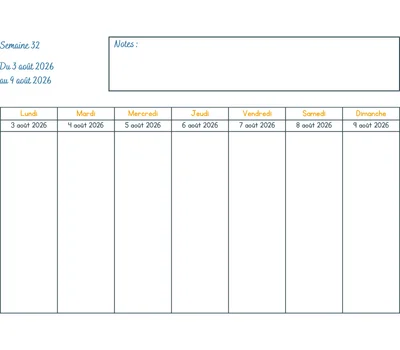 Calendrier semaine 32 à imprimer - année 2026