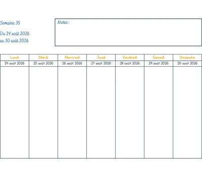 Calendrier semaine 35 à imprimer - année 2026