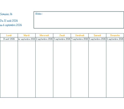 Calendrier semaine 36 à imprimer - année 2026