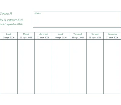 Calendrier semaine 39 - année 2026 Calendrier semaine 39 à imprimer - année 2026