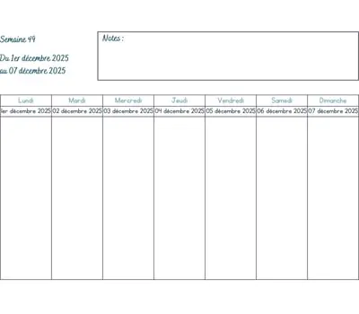 Calendrier semaine 49 - année 2025 Calendrier semaine 49 à imprimer - année 2025