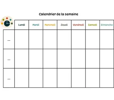 Calendrier de la semaine à remplir Calendrier de la semaine à remplir