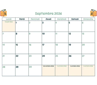 Organiser et planifier - Calendrier septembre 2026 à imprimer en pdf