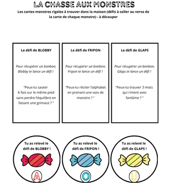 Chasse aux monstres rigolos - Chasse au trésor et défis pour Halloween - Activité enfants