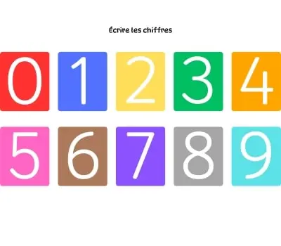 Écrire les chiffres sur fond coloré - 0 à 9 Chiffres à tracer à imprimer - Initiation à l'écriture - 0 à 9 - Fond couleurs