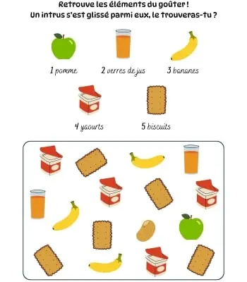 Compter les éléments du goûter de 1 à 5 Activité pour compter de 1 à 5 - Le goûter