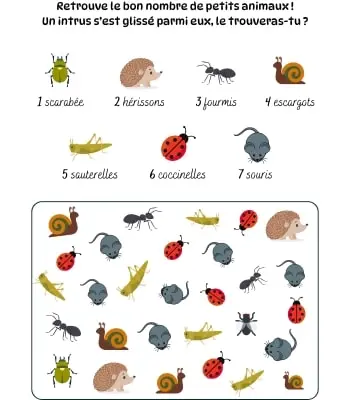 Compter les petits animaux de 1 à 7 Activité pour compter de 1 à 7 - Les petits animaux