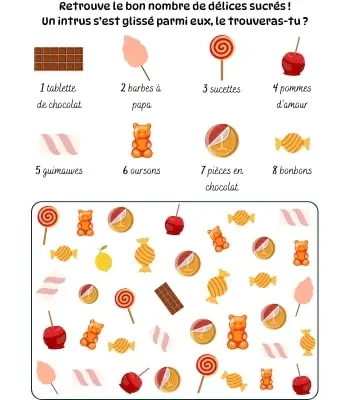 Compter les sucreries de 1 à 8 Activité pour compter de 1 à 8 - Les délices sucrés
