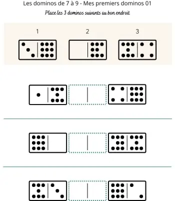 Les dominos de 7 à 9 - Mes premiers dominos 01 Dominos à points de 7 à 9 pour débutants 01