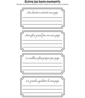 Fiche écrire les bons moments avec papi, fête des grands-pères, à personnaliser