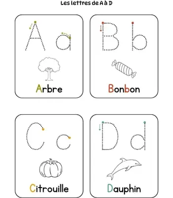 Apprendre à tracer lettres majuscules et minuscules script - A à D Apprendre à tracer lettres majuscules et minuscules script - A à D