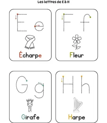 Apprendre à tracer lettres majuscules et minuscules script - E à H Apprendre à tracer lettres majuscules et minuscules script - E à H