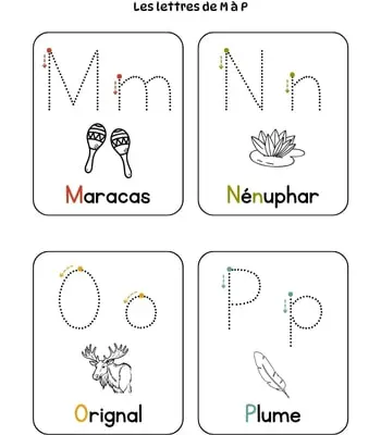 Apprendre à tracer lettres majuscules et minuscules script - M à P Apprendre à tracer lettres majuscules et minuscules script - M à P