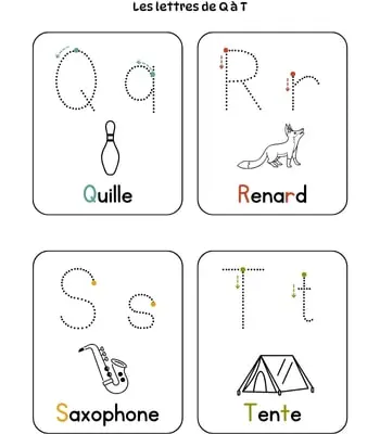 Apprendre à tracer lettres majuscules et minuscules script - Q à T Apprendre à tracer lettres majuscules et minuscules script - Q à T