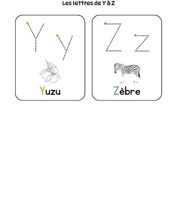 Apprendre à tracer lettres majuscules et minuscules script - Y à Z Apprendre à tracer lettres majuscules et minuscules script - Y à Z